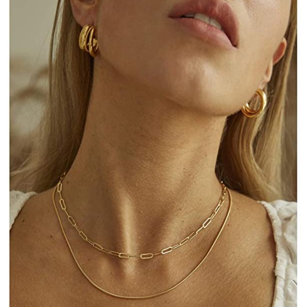 14K Gold Plated Paperclip Necklace & Bracelet SET